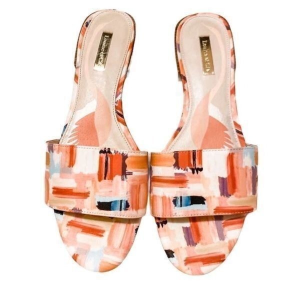 Louise et Cie Lo-Aydia Coral Multi Brush Print Fabric Slides - Picture 1 of 9